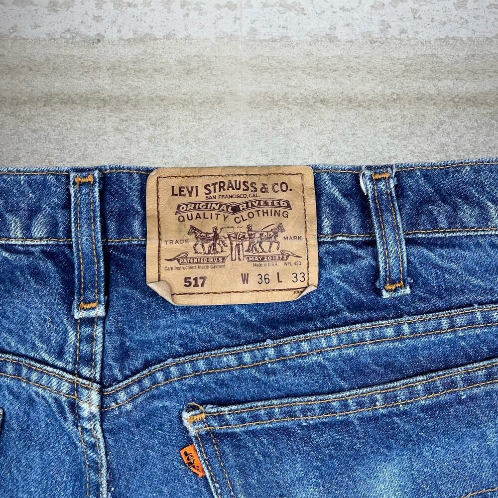 Vintage 90s Orange Tab Levis Jeans 36x322 Bootcut Flared Medium Wash Made in USA - Picture 4 of 6
